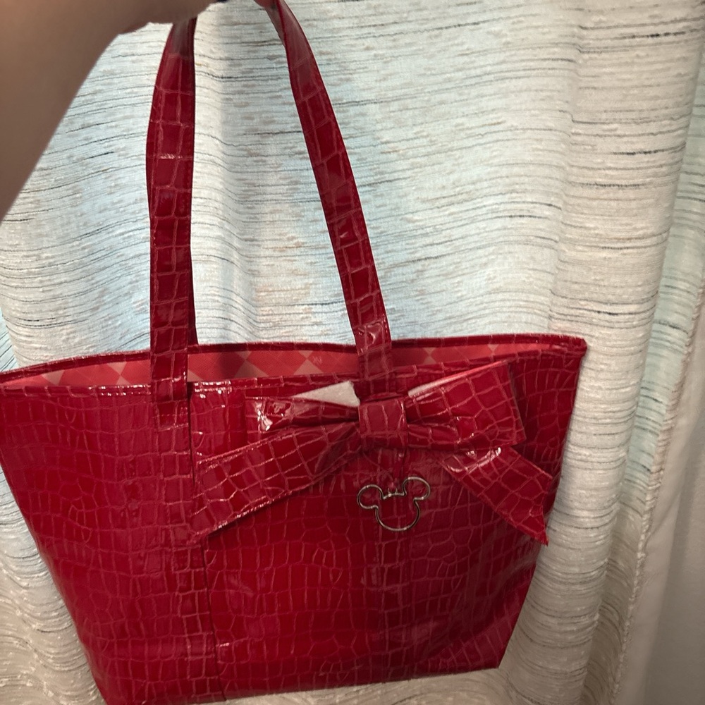 Disney Red Glossy Tote Bag with Bow Detail